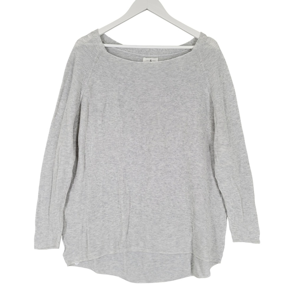Lou & Grey Knit Sweater Women Medium Gray Lightweight Cotton Boat Neck Raglan